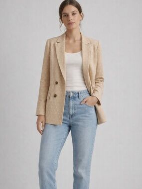 House of Harlow 1960 Textured Polka Dot Double Breasted Blazer Tan Size M